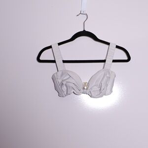 Montce Hayden Pearl Beaded Embellished Bikini Swim Bathing Suit Top Silver Small